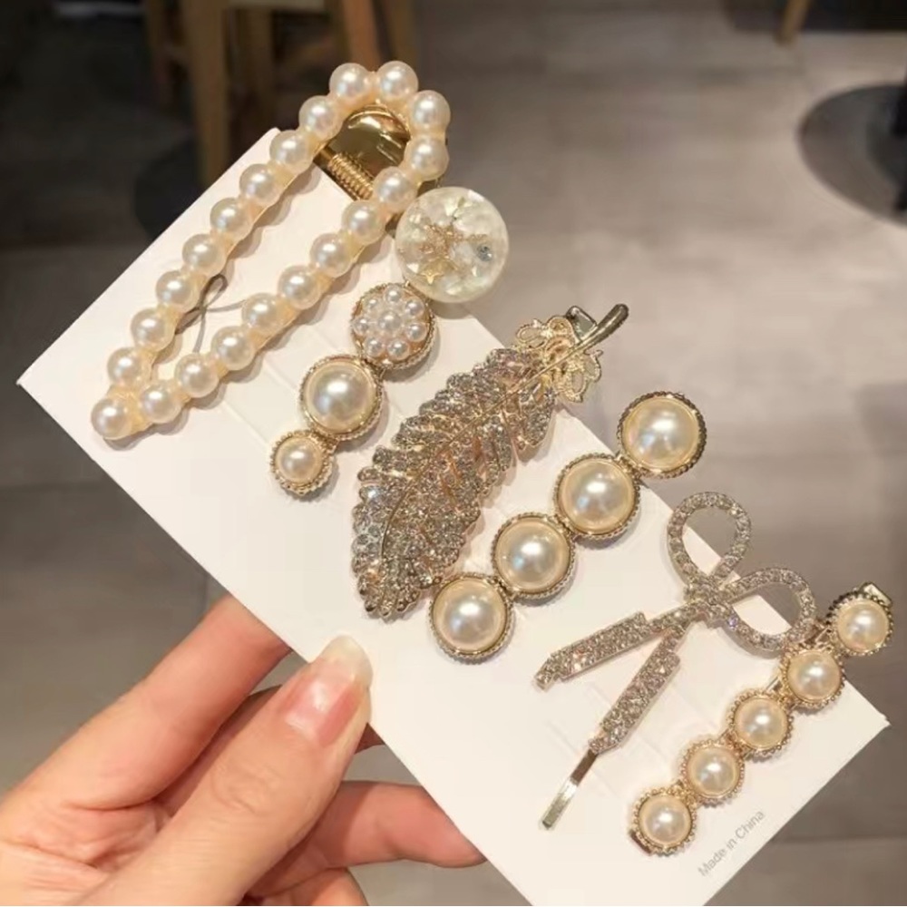 6PCS Pearls Crystal Hair Clips Barrettes Alligator Bobby Pins Hairpin Gold New